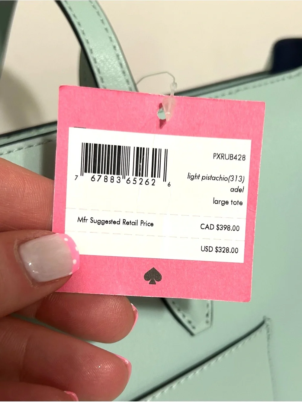 NWT Kate Spade Large Mint Green Tote with Dust Bag